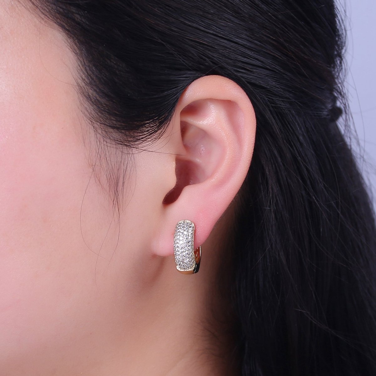 Thick Gold Hoop 18mm Earring 14k Gold Filled CZ Huggie Earring Jewelry V-143 - DLUXCA