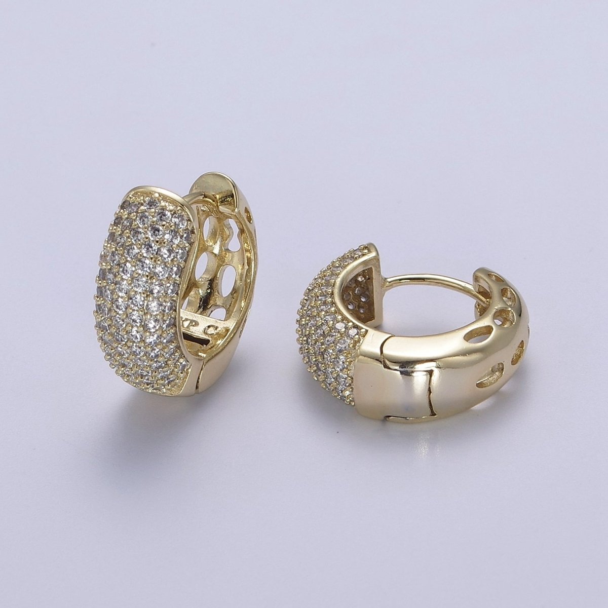 Thick Gold Hoop 18mm Earring 14k Gold Filled CZ Huggie Earring Jewelry V-143 - DLUXCA