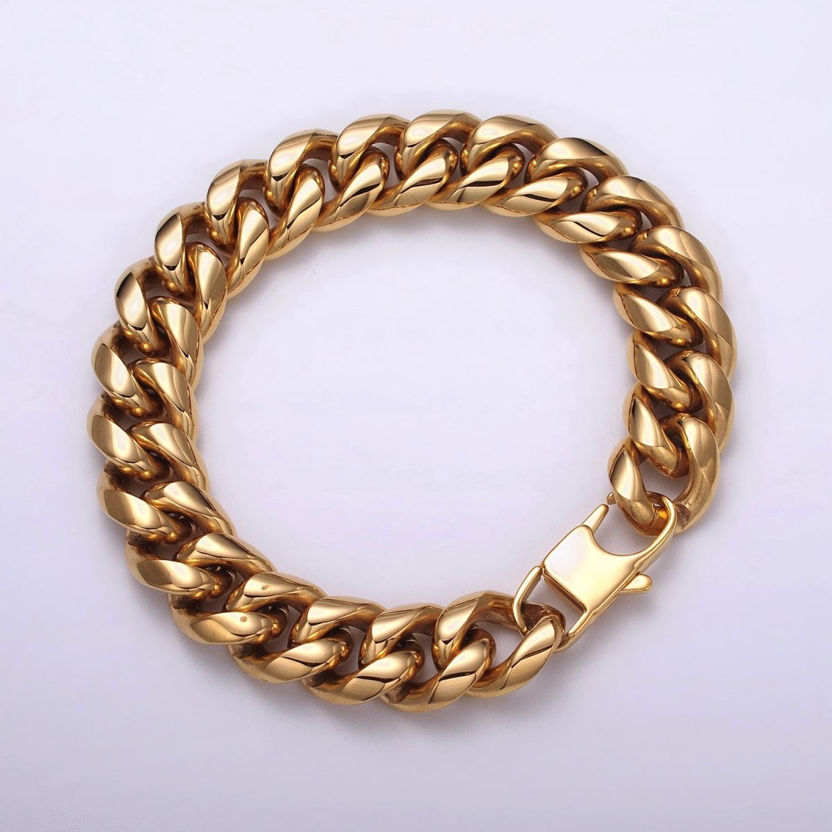 Thick Gold Miami Cuban Curb Chain Bracelet 10mm 12mm 14mm Stainless Steel Chain Men Bracelet | WA-1720 to WA-1722 Clearance Pricing - DLUXCA