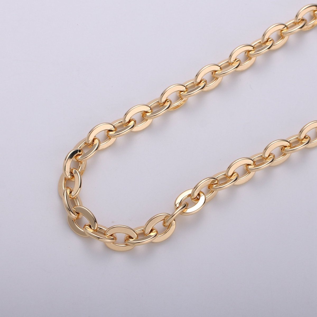 Thick ROLO Cable Chain 7X8mm, 18K Gold Filled Brass, Nickel Free, Medium Flat Minimalist Jewelry making, Necklace chain | ROLL-285 Clearance Pricing - DLUXCA