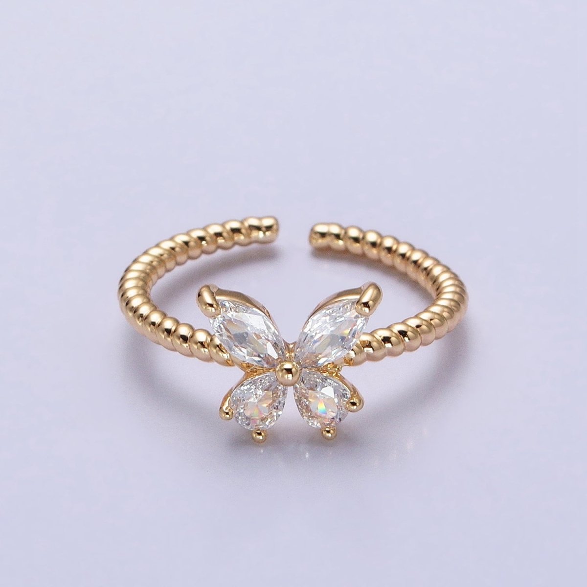 Thin Butterfly Ring CZ Mariposa Ring Open Adjustable Ring Rope Band O-1817 O-1818 - DLUXCA