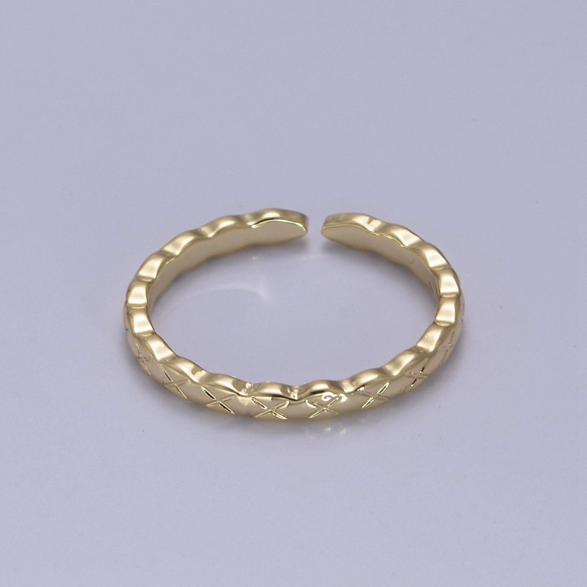 Thin Gold Filled Ring Dainty Minimalist X Cross Ring Adjustable Stackable Ring S-375 - DLUXCA