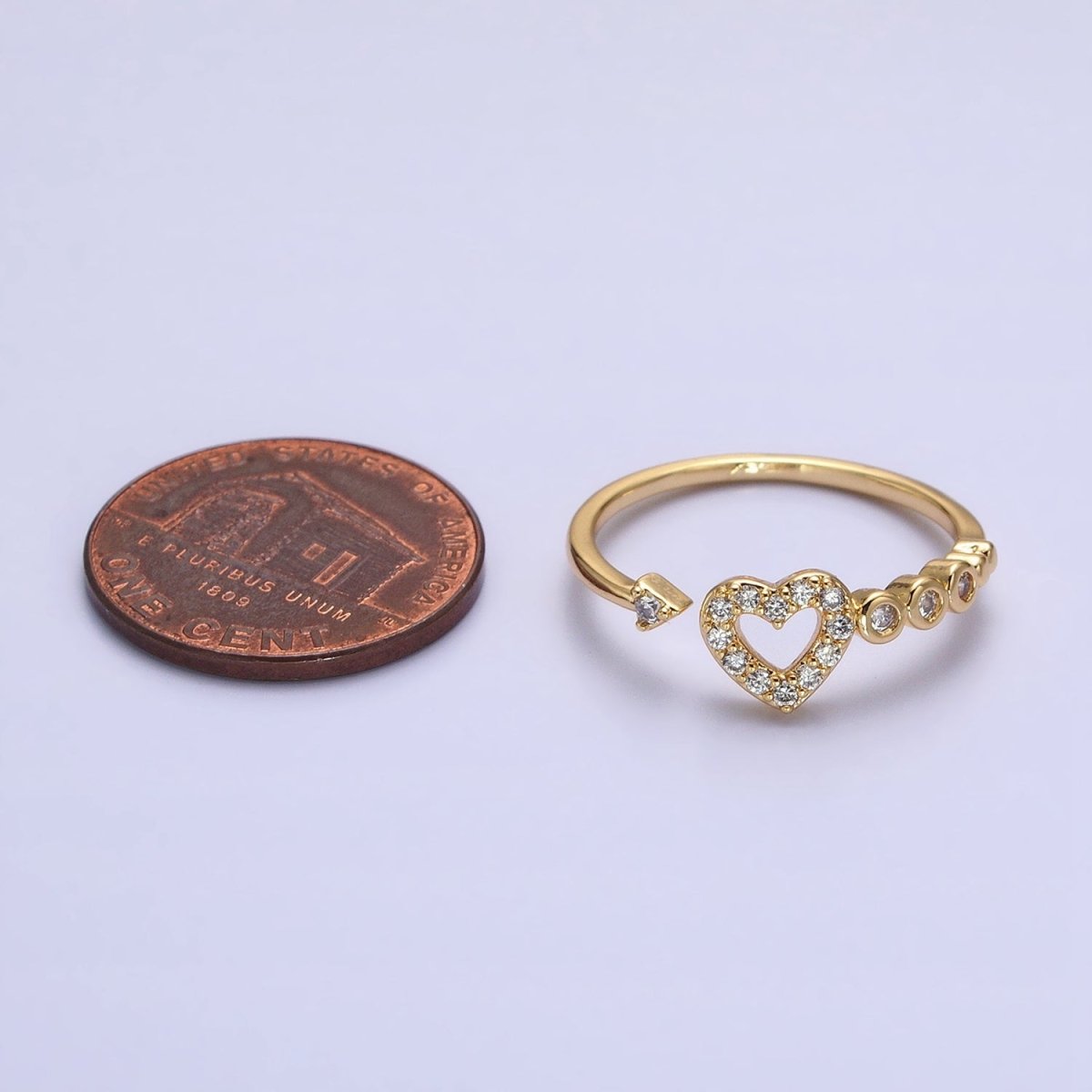 Thin Gold Heart Ring with Micro Pave CZ Stone Minimalist Jewelry O-1811 O-1812 - DLUXCA