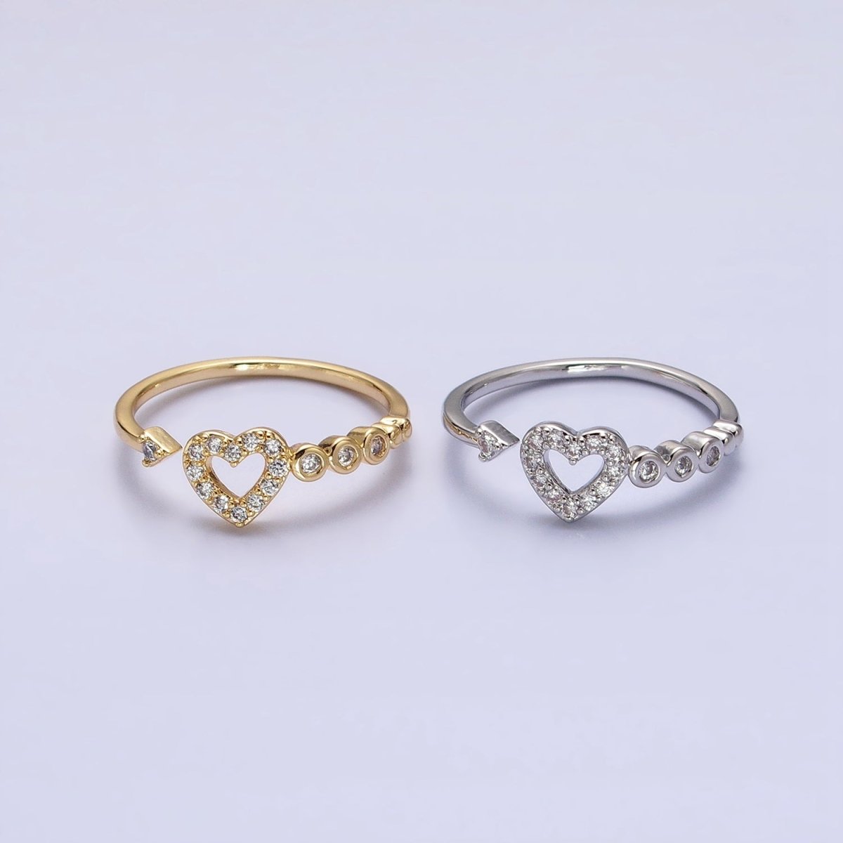 Thin Gold Heart Ring with Micro Pave CZ Stone Minimalist Jewelry O-1811 O-1812 - DLUXCA