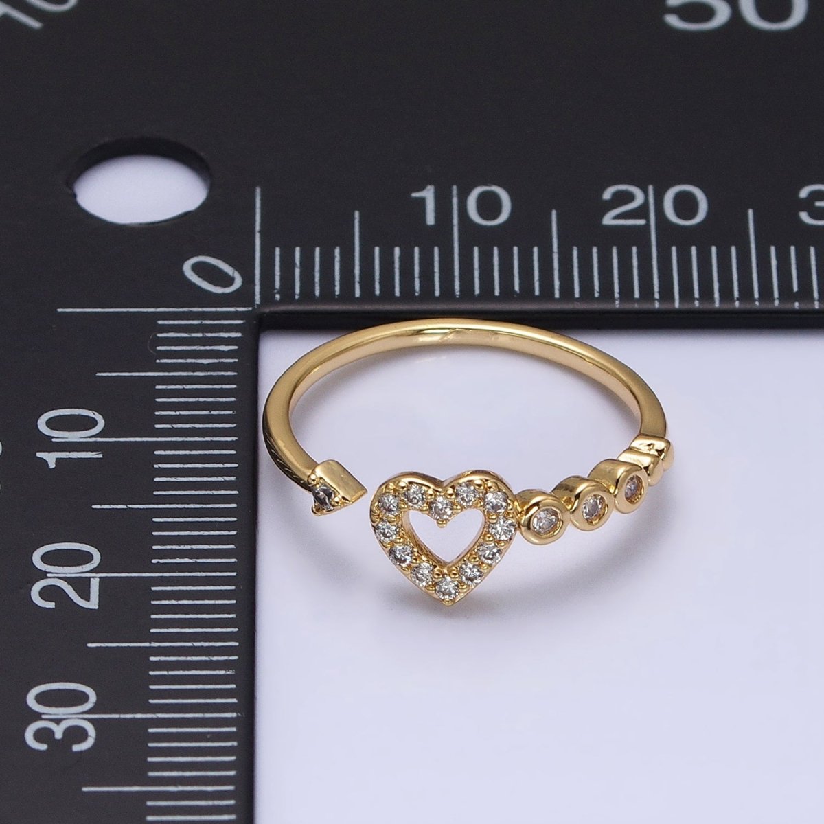 Thin Gold Heart Ring with Micro Pave CZ Stone Minimalist Jewelry O-1811 O-1812 - DLUXCA