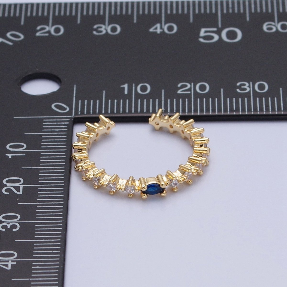 Thin Gold Ring Blue Pave Ring Clear Micro Pave Cz Ring Open Adjustable O-760 - DLUXCA
