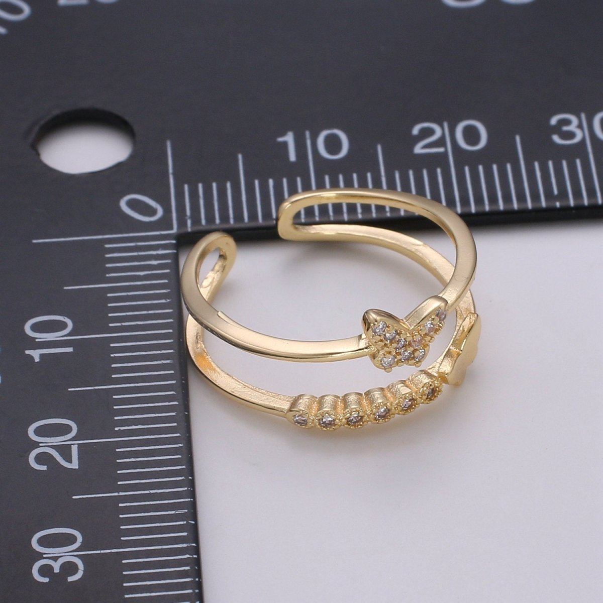 Thin gold Vermeil double band ring - Dainty Butterfly Ring Stacking ring - wrap ring for Christmas Gift idea R-149 - DLUXCA