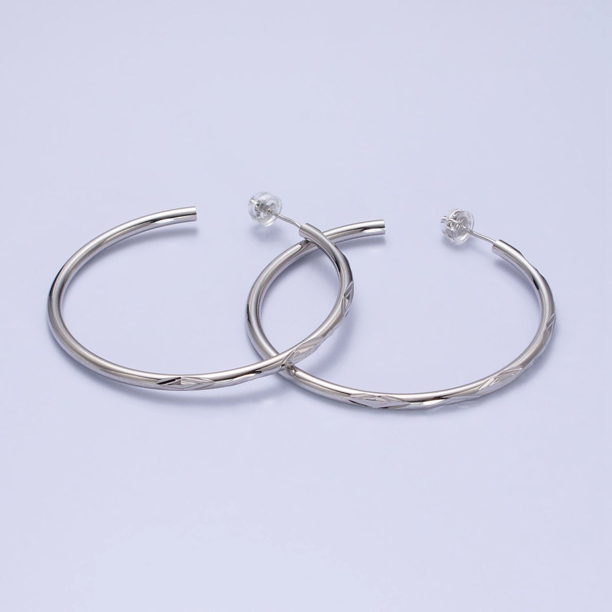 Thin Large Gold Tube Hoop Earring Silver Rhombus Textured Pattern Earring Minimalist Jewelry AB737 AB738 - DLUXCA