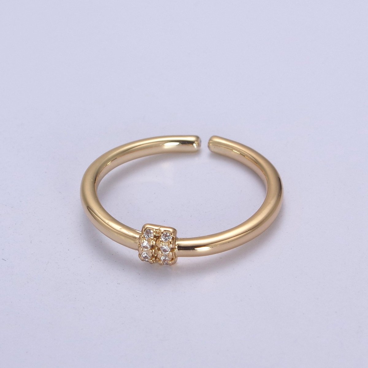 Thin ring, tiny CZ gold band ring U-363 - DLUXCA