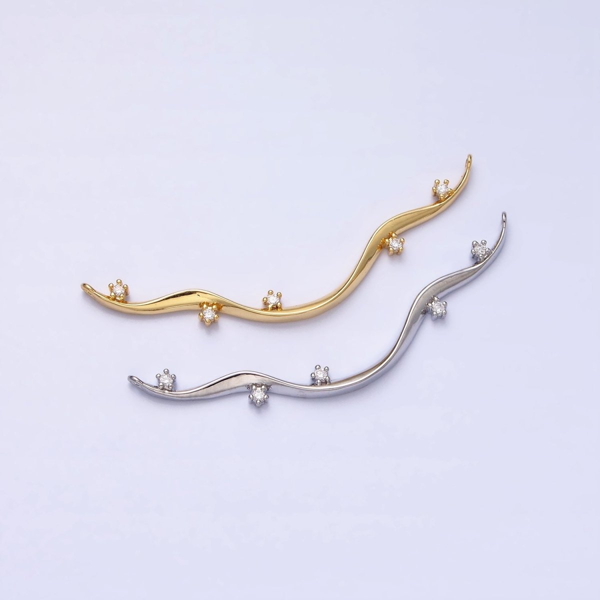Thin Wavy Vine Gold Charm Connector for Necklace Component with Cz Stone for Minimalist Jewelry AA908 AA909 - DLUXCA