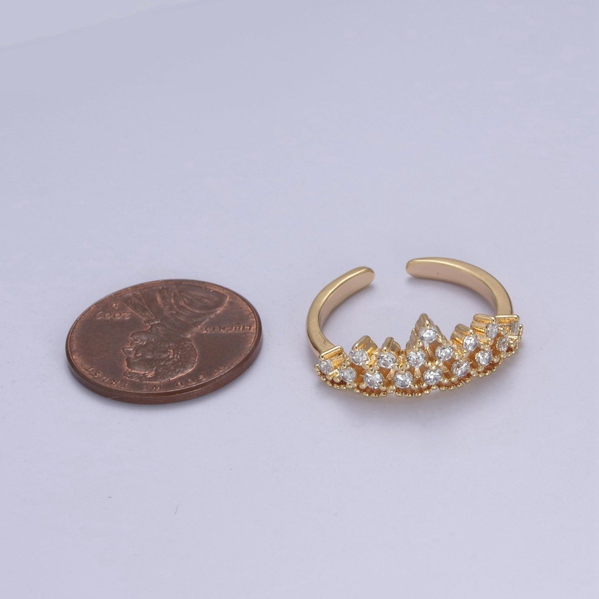 Tiara Crown Crystal Cubic Zirconia CZ Adjustable Ring, 16K Gold Filled Statement Jewelry U-347 - DLUXCA