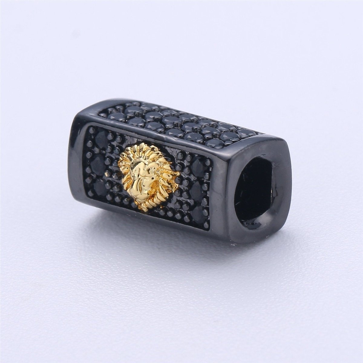 Tiger Bead Cuboid Tube Spacer Bead,Metal Pave Black CZ Long Bar Slider Charm for Men/Women Jewelry Making Supplies B-237 - DLUXCA