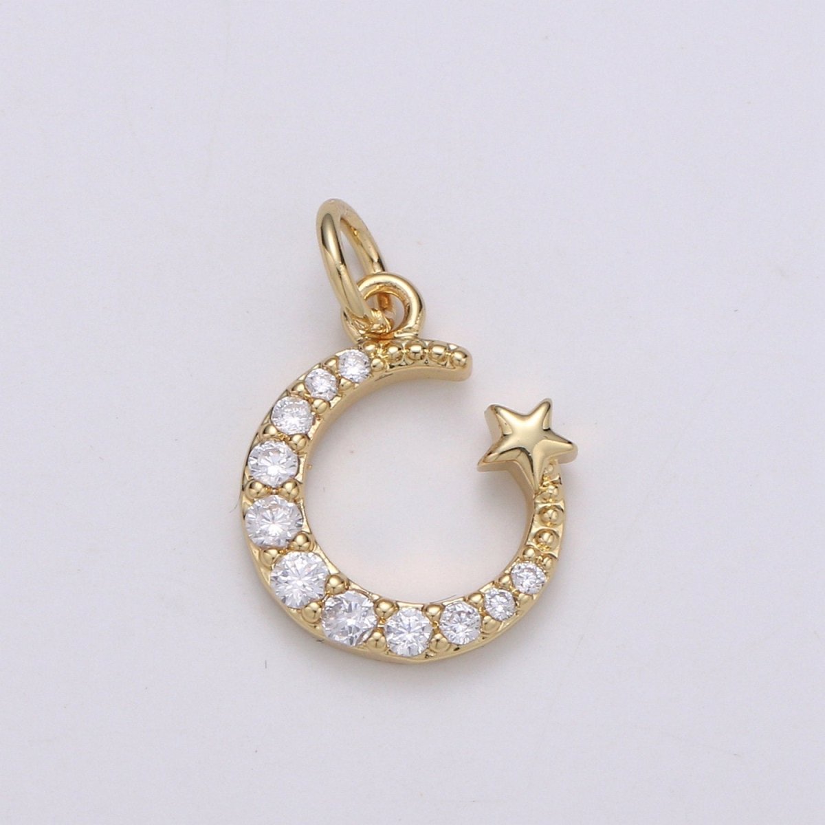 Tiny 14k Gold Filled Micro Pave Moon Charm, Cubic Zirconia Moon Star Pendant Charm, Celestial Charm Necklace Earring Bracelet DIY Jewelry C-821 - DLUXCA