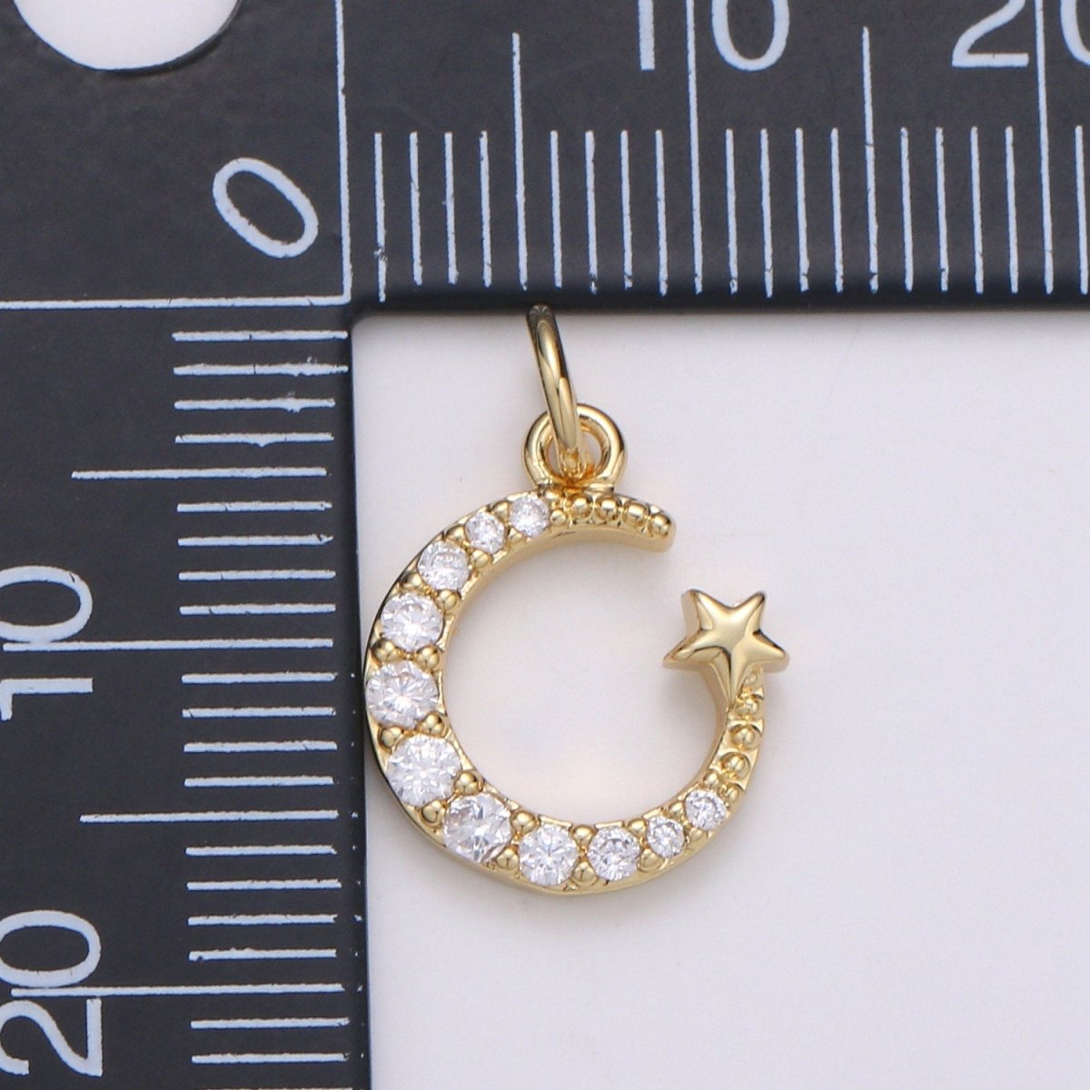 Tiny 14k Gold Filled Micro Pave Moon Charm, Cubic Zirconia Moon Star Pendant Charm, Celestial Charm Necklace Earring Bracelet DIY Jewelry C-821 - DLUXCA