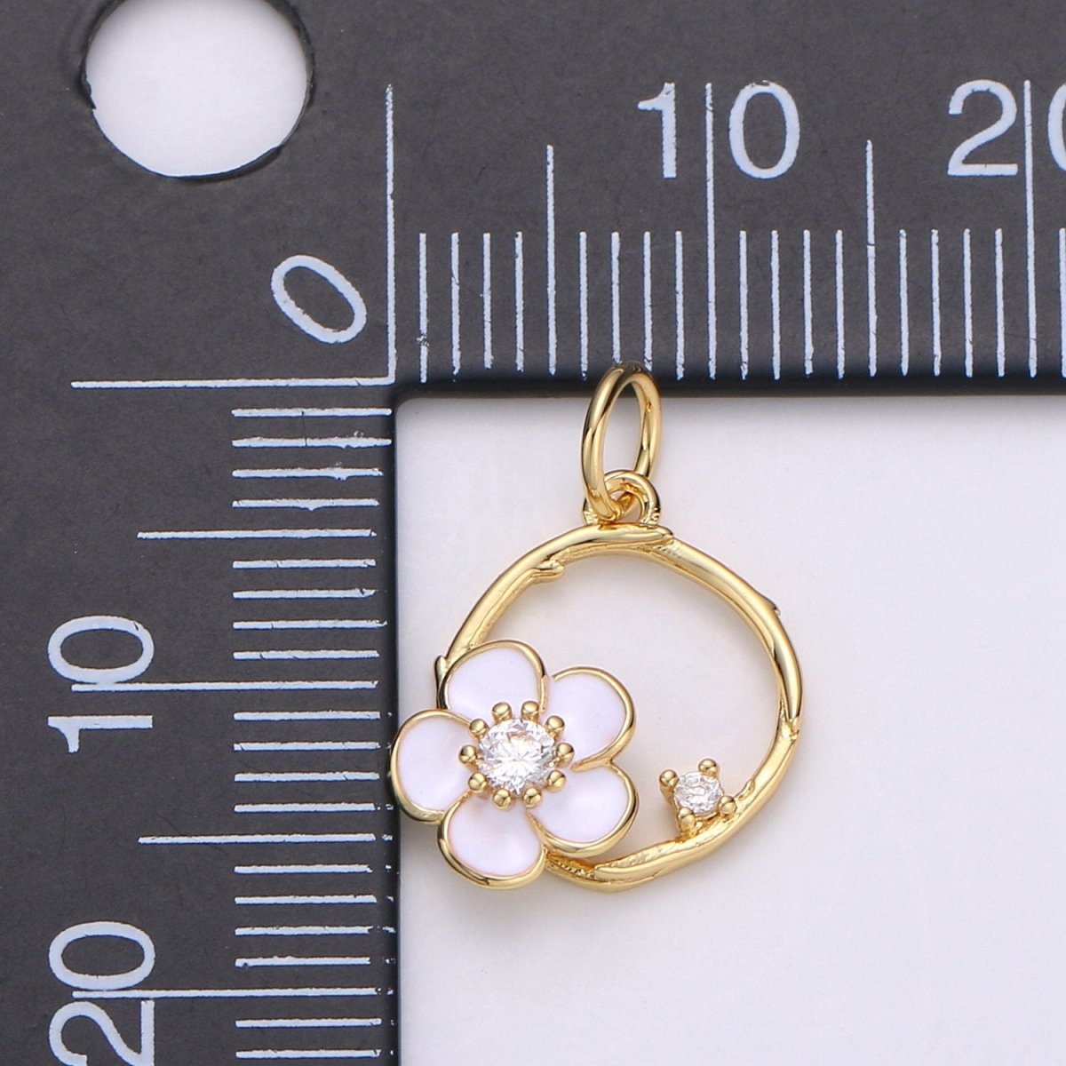 Tiny 14k Gold Filled White Flower Charm Clover Charm, CZ Gold Charm, Dainty Minimalist Jewelry Supply E-581 - DLUXCA