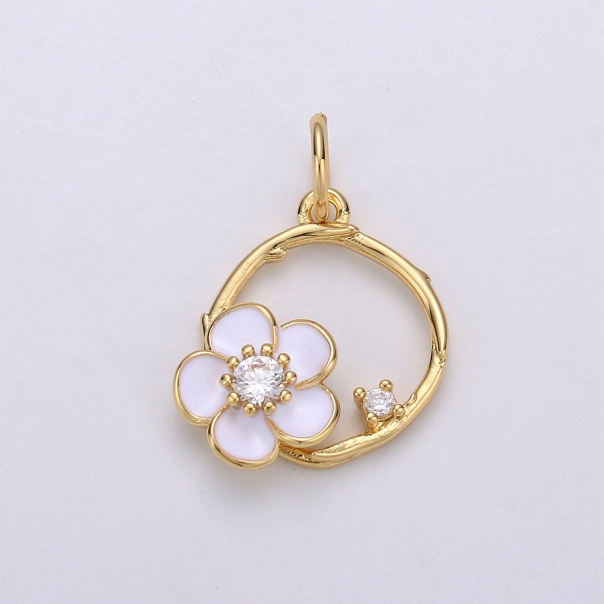 Tiny 14k Gold Filled White Flower Charm Clover Charm, CZ Gold Charm, Dainty Minimalist Jewelry Supply E-581 - DLUXCA