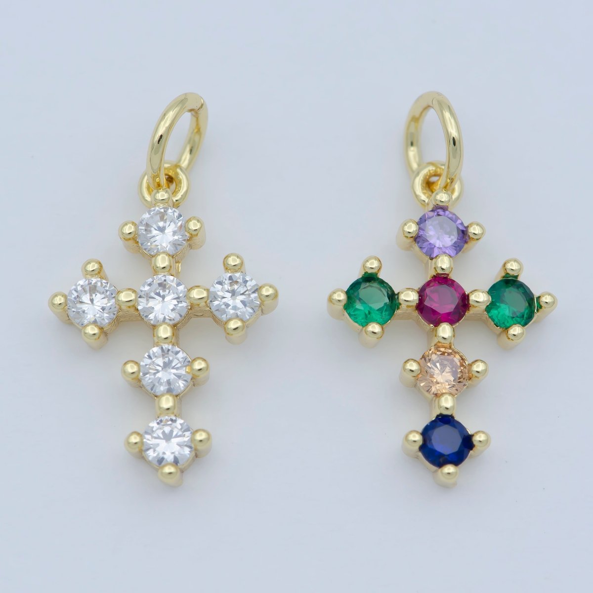 Tiny 15x11mm CZ Cross Religious Charm 14k Gold Filled Micro Pave Cross Clear Rainbow Multi Color Charm for Bracelet Necklace Earring M-303-M-304 - DLUXCA