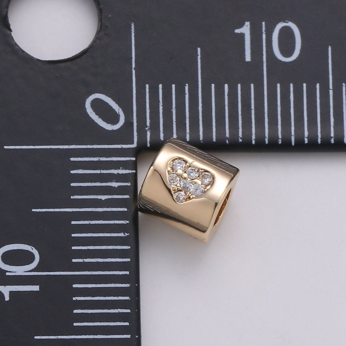 Tiny Beads 6mm Bead CZ Gold Beads Heart Beads cylinder Cubic Beads for Bracelet Necklace Supply Large Hole Beads 3mm hole - DLUXCA