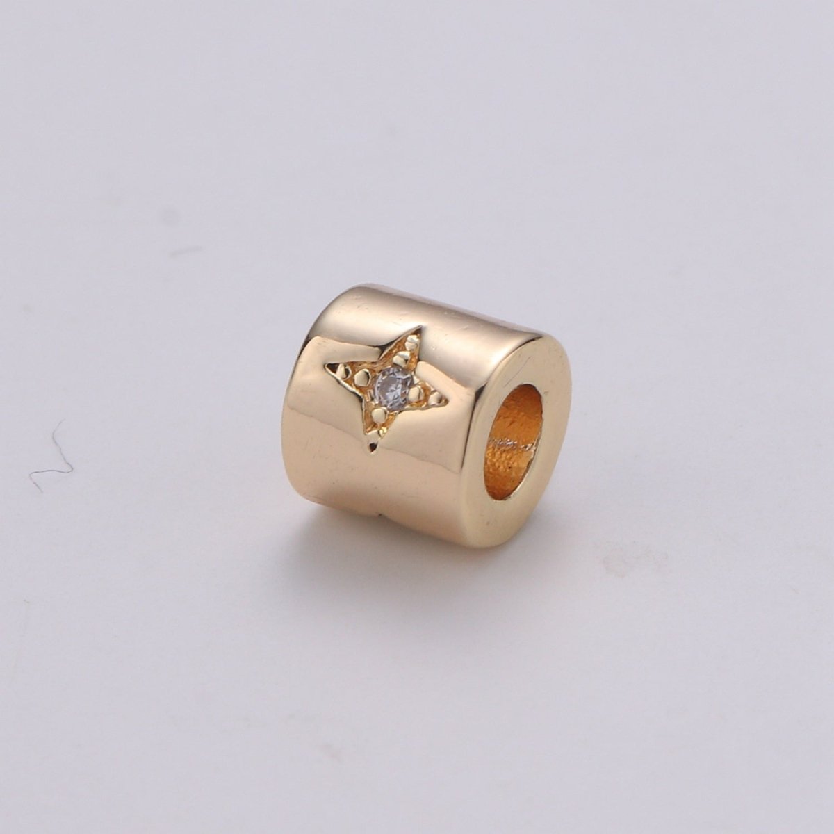 Tiny Beads 6mm Bead CZ Gold Beads Star Beads cylinder Cubic Beads for Bracelet Necklace Supply Large Hole Beads 3mm hole - DLUXCA
