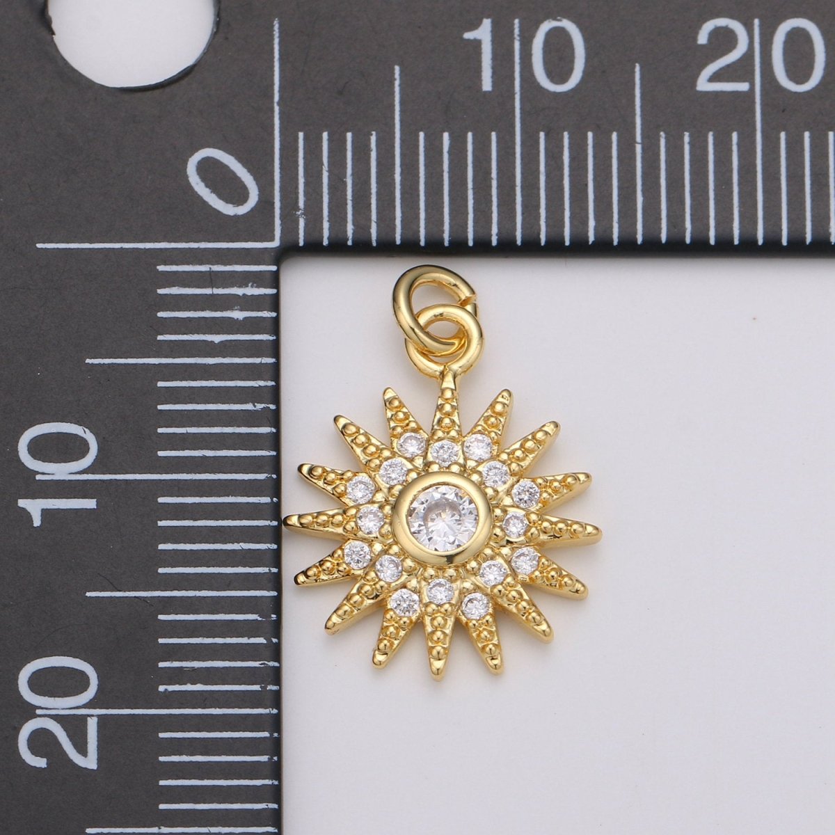 Tiny Celestial Pendant Gold Clear Micro Pave Mini Sun Sunburst StarBURST Sun Sunburst Charm Dainty Jewelry Charm Cubic Zirconia D-194 N-179 - DLUXCA