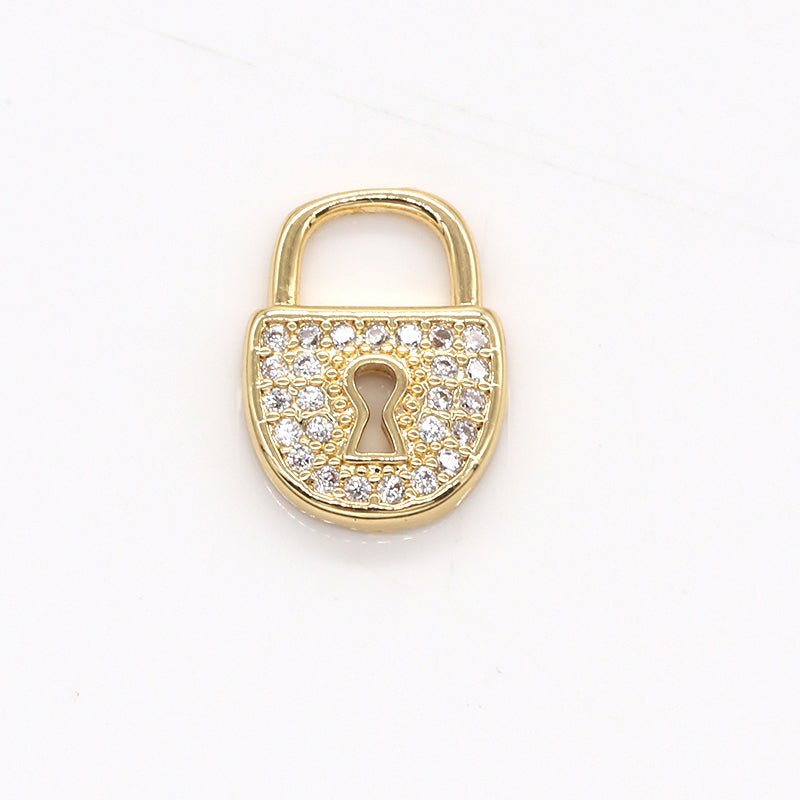 Tiny Clear Crystal Golden Lock Charm CZ Gold Plated Toolkit Micro Pave Charm Pendant GP-800 - DLUXCA