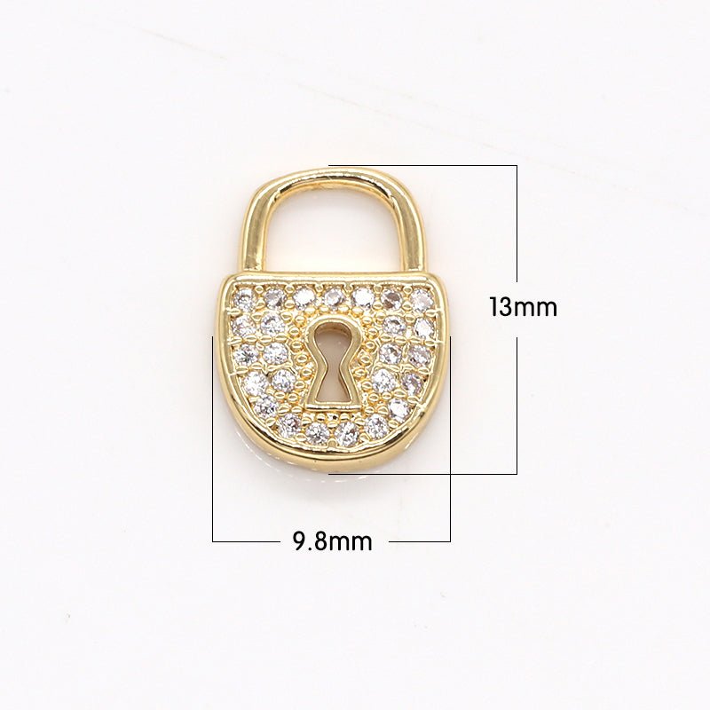 Tiny Clear Crystal Golden Lock Charm CZ Gold Plated Toolkit Micro Pave Charm Pendant GP-800 - DLUXCA