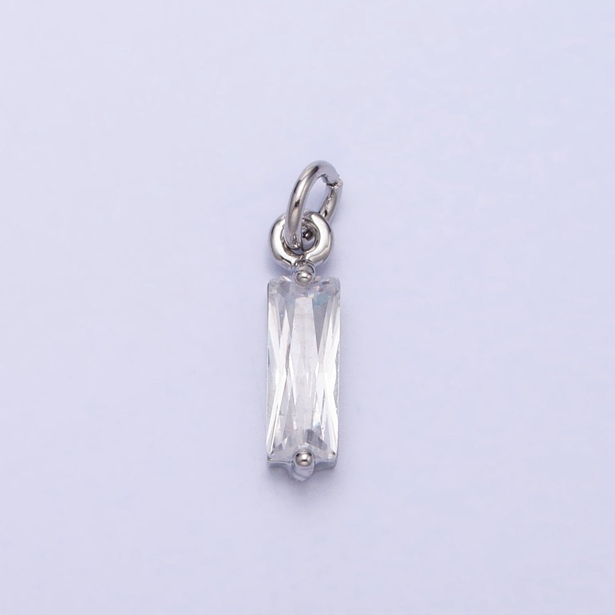 Tiny Clear Faceted Cubic Zirconia Charms Baguette Cut Crystal Pendants Small Rectangular Glass in Gold, Silver AC475 AC476 - DLUXCA