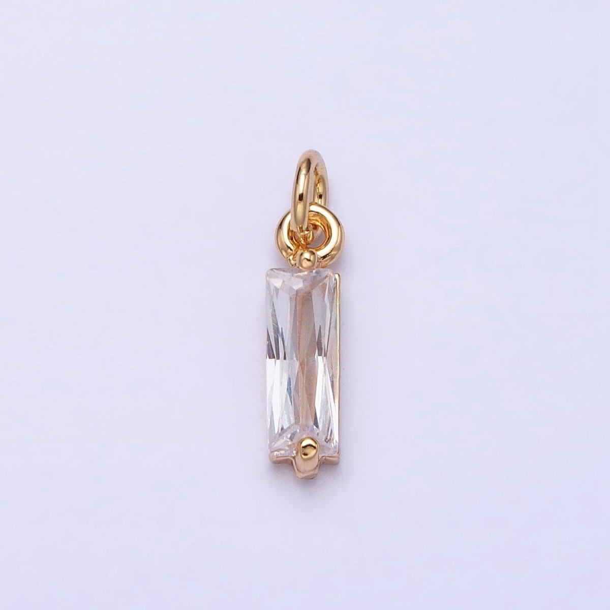 Tiny Clear Faceted Cubic Zirconia Charms Baguette Cut Crystal Pendants Small Rectangular Glass in Gold, Silver AC475 AC476 - DLUXCA