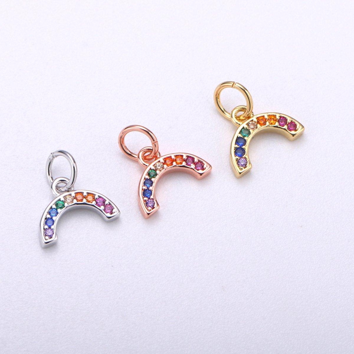 Tiny Colorful CZ Micro Pave Rainbow Charm, Cubic Zirconia Rainbow Pave Necklace Pendant Bracelet Charm Earring Charm in 18k gold filled C-410 E-163 - DLUXCA