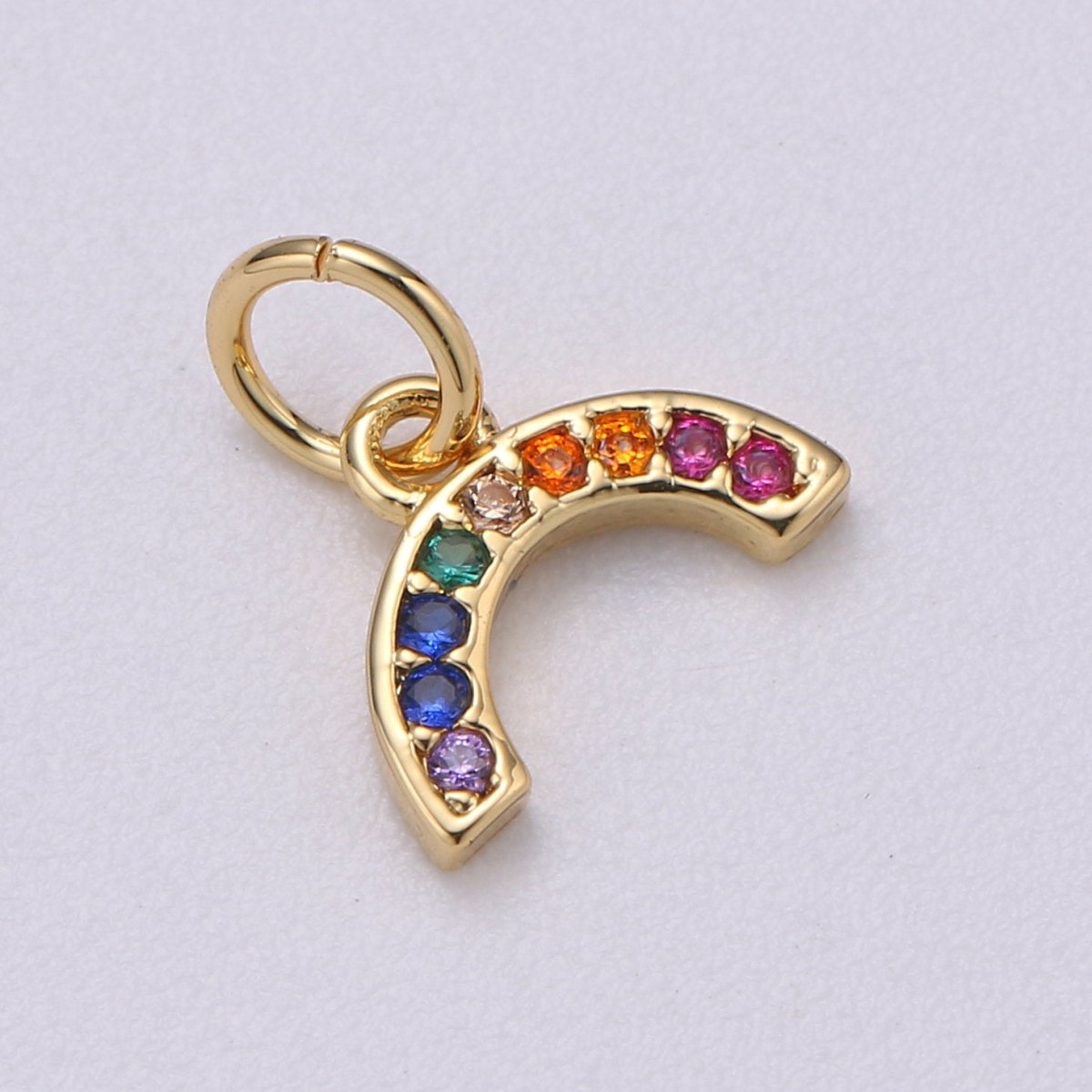 Tiny Colorful CZ Micro Pave Rainbow Charm, Cubic Zirconia Rainbow Pave Necklace Pendant Bracelet Charm Earring Charm in 18k gold filled C-410 E-163 - DLUXCA