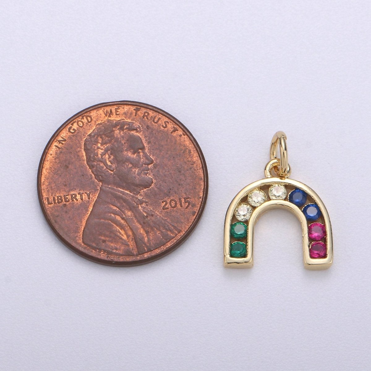 Tiny Colorful CZ Micro Pave Rainbow Charm, Cubic Zirconia, Rainbow Pave Necklace Pendant Bracelet Charm Earring Charm Supply C-464 - DLUXCA