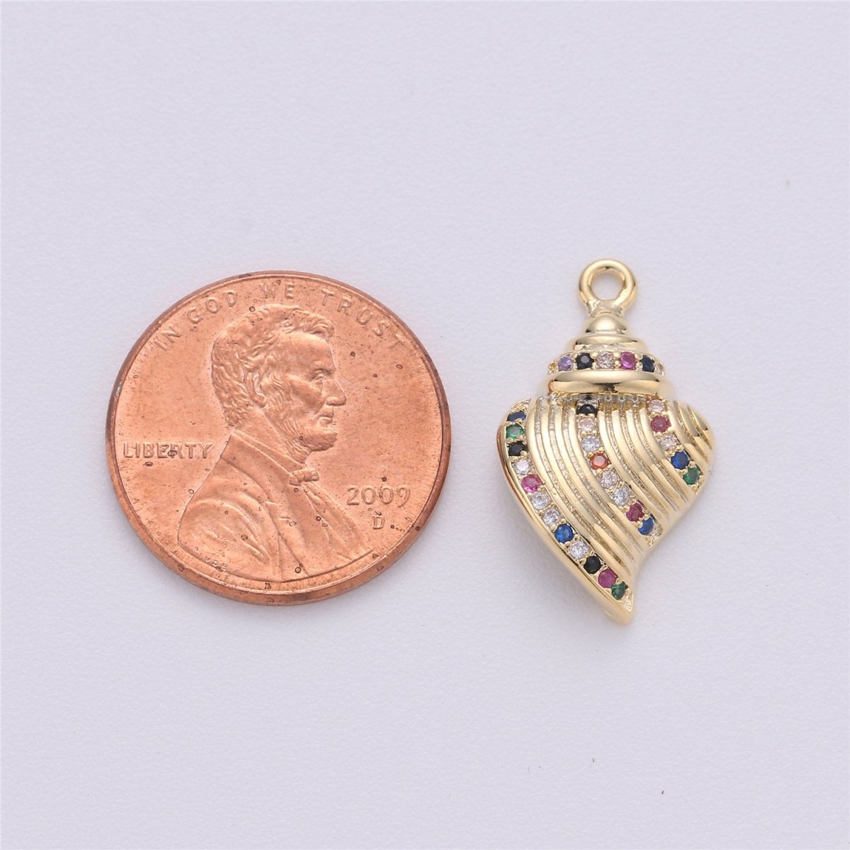 Tiny Conch Shell 14k Gold Filled Pendant Charm with Multi Color CZ Stone Rainbow Micro Pave Charm CZ StoneC-475 - DLUXCA
