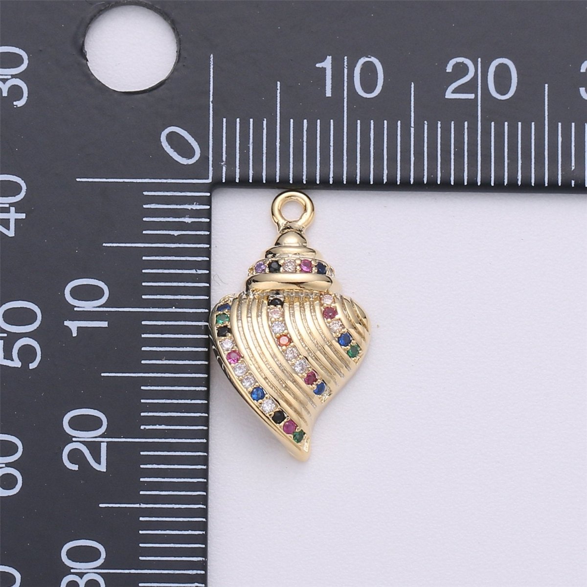 Tiny Conch Shell 14k Gold Filled Pendant Charm with Multi Color CZ Stone Rainbow Micro Pave Charm CZ StoneC-475 - DLUXCA