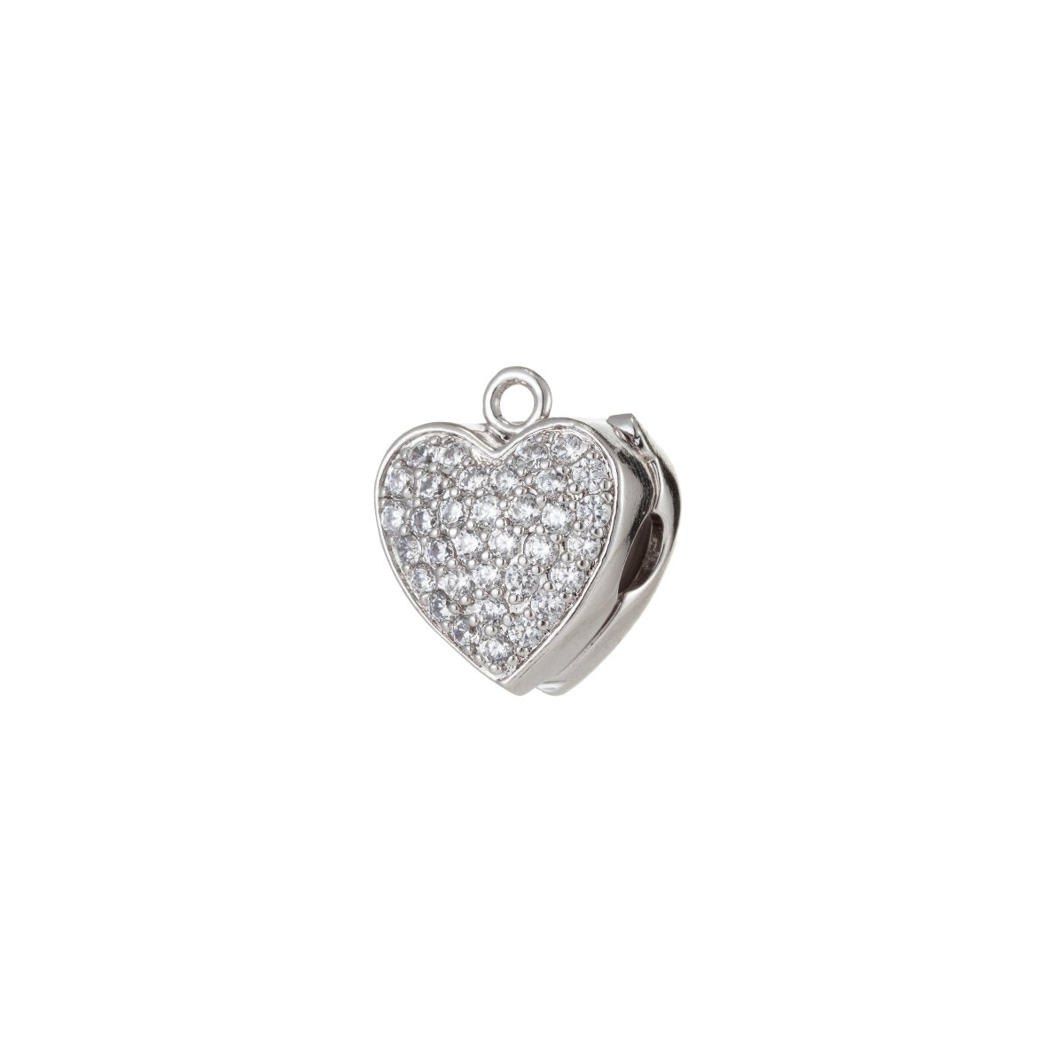 Tiny Couple Silver Heart Beads CZ Crystal Mini White Gold Valentine Miss You Writings Heart Micro Paved Jewelry Making Beads B-347 - DLUXCA