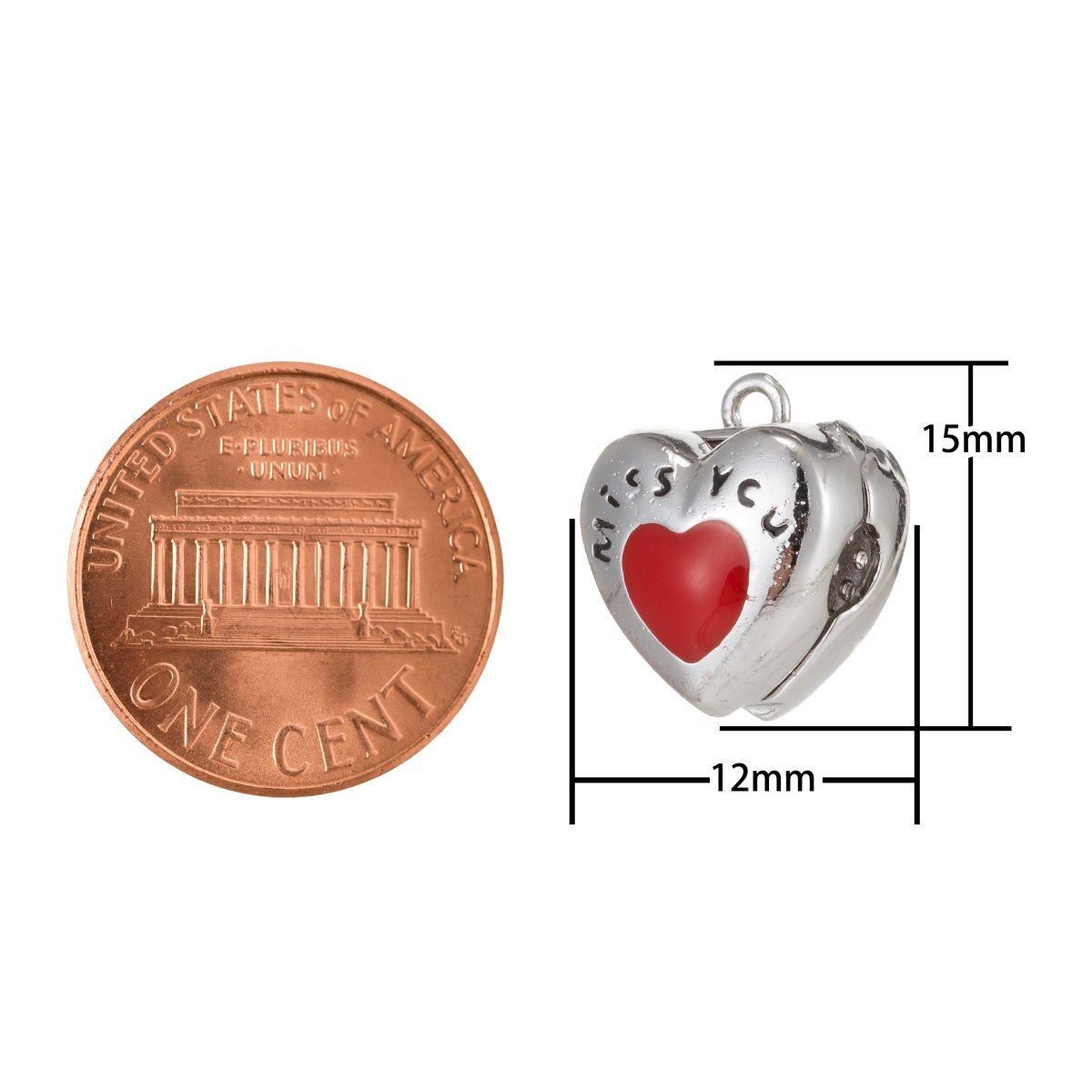 Tiny Couple Silver Heart Beads CZ Crystal Mini White Gold Valentine Miss You Writings Heart Micro Paved Jewelry Making Beads B-347 - DLUXCA