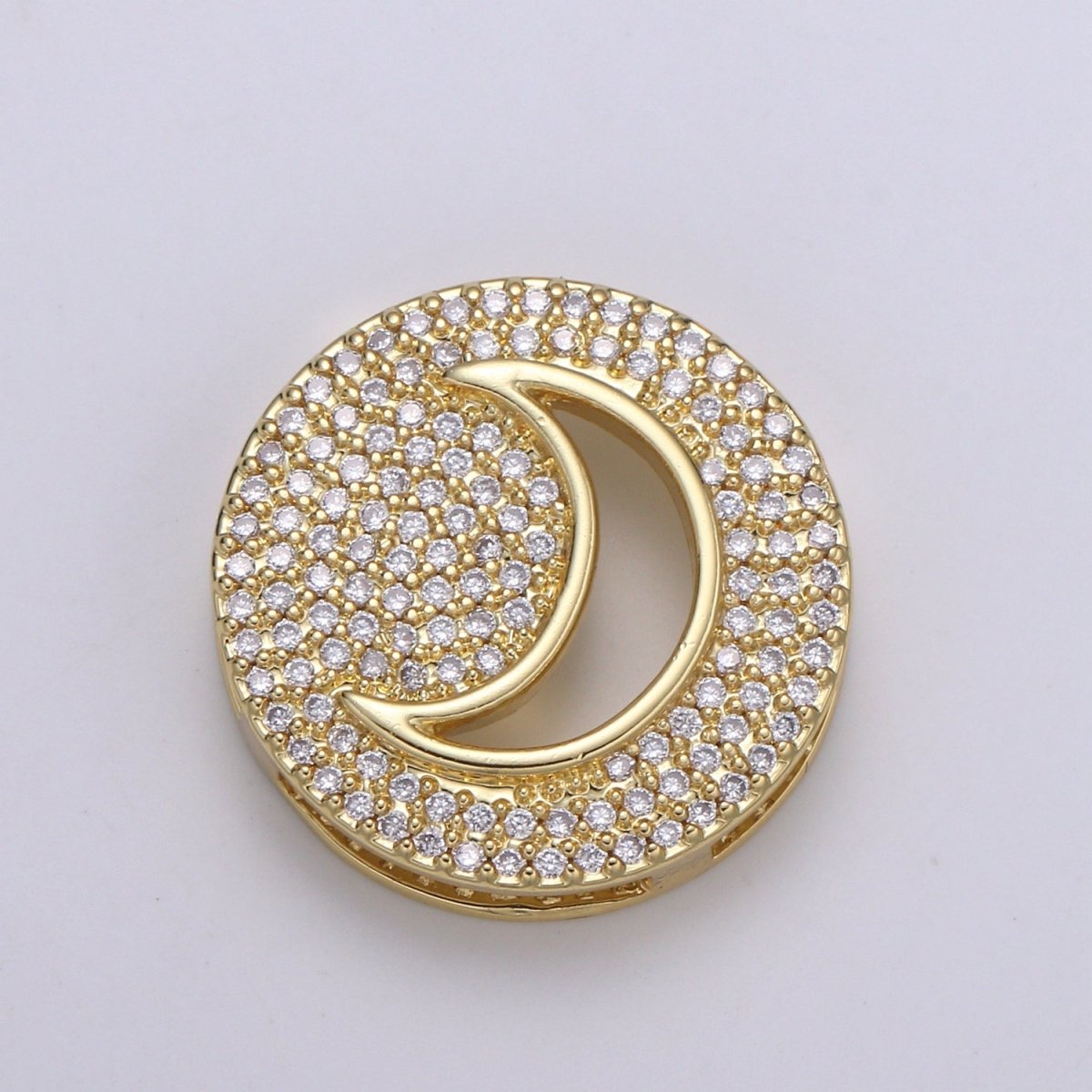 Tiny Crescent Moon on Golden Circle Beads CZ Crystal Gold Filled Simple Nature Geometric Micro Pave Jewelry/Accessories Making Beads B402 - DLUXCA