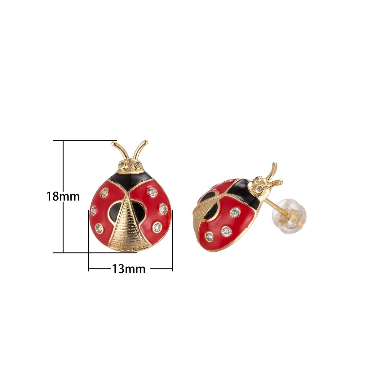 Tiny Cute Ladybug Stud Earrings CZ Mini Animal Bug Nature Casual Daily Wear Earring Jewelry P-153 - DLUXCA