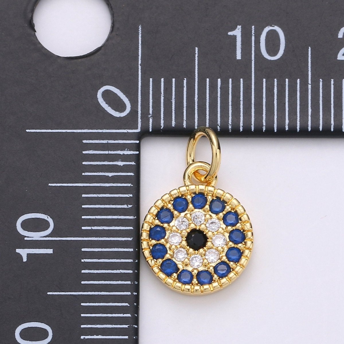 Tiny CZ Blue Micro Pave Coin Charm, Round Disc Pave Charm, Gold Filled Micro Pave Dangle Charms for Necklace Bracelet Earring Supply E580 - DLUXCA