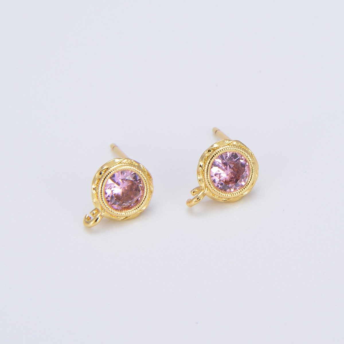 Tiny Cz Cubic Earring Post w/ open link, Nickel free, 15x7.6mm, 14K gold plated brass, CZ, Earring making post 1 pair L-268~L-274 L-323 - DLUXCA