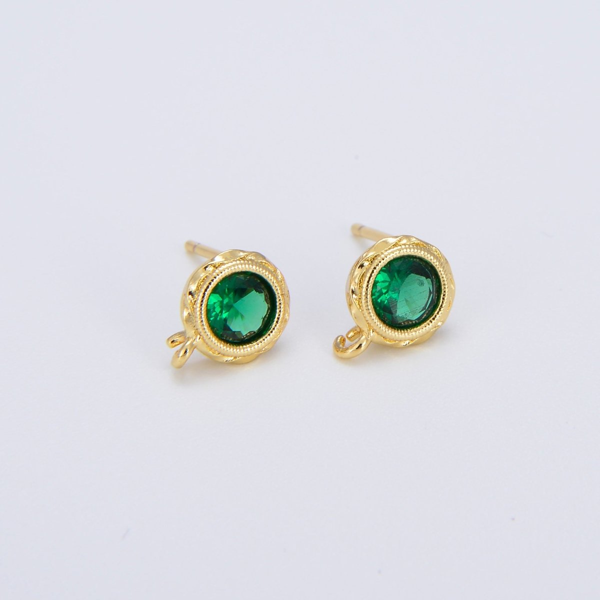 Tiny Cz Cubic Earring Post w/ open link, Nickel free, 15x7.6mm, 14K gold plated brass, CZ, Earring making post 1 pair L-268~L-274 L-323 - DLUXCA