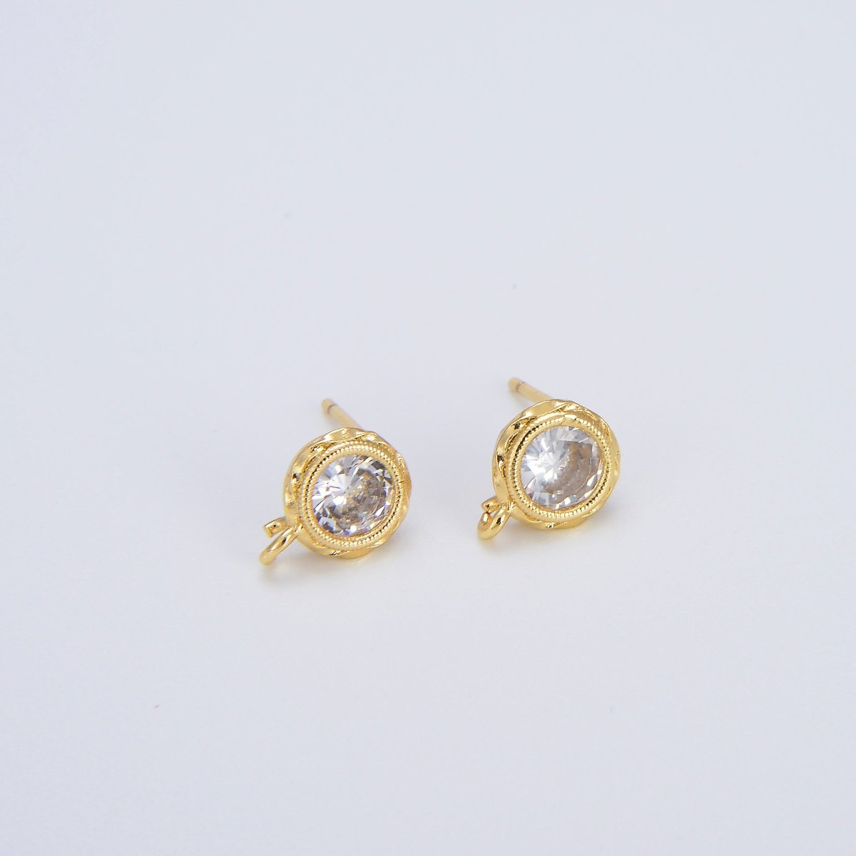 Tiny Cz Cubic Earring Post w/ open link, Nickel free, 15x7.6mm, 14K gold plated brass, CZ, Earring making post 1 pair L-268~L-274 L-323 - DLUXCA