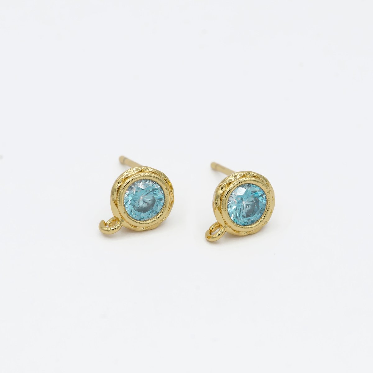 Tiny Cz Cubic Earring Post w/ open link, Nickel free, 15x7.6mm, 14K gold plated brass, CZ, Earring making post 1 pair L-268~L-274 L-323 - DLUXCA