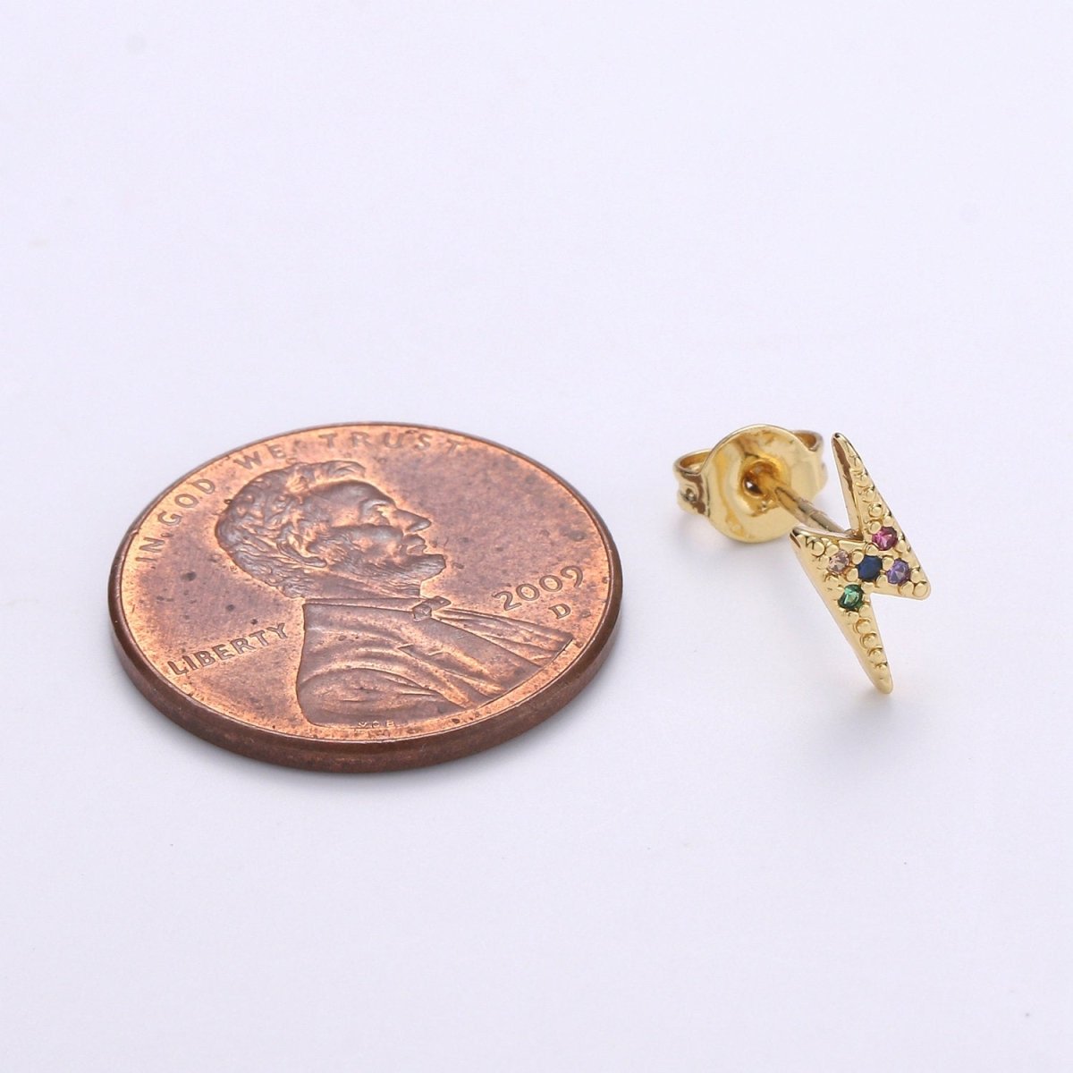 Tiny CZ Lightning Bolt Stud Earrings Dainty Thunder Bolt Stud Earring Gold Minimalist Jewelry for her christmas gift Q-266 - DLUXCA