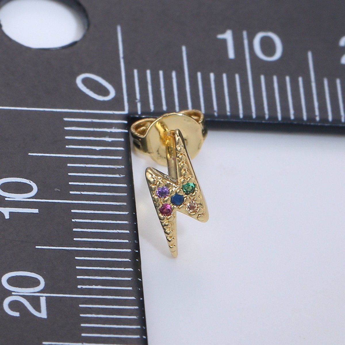 Tiny CZ Lightning Bolt Stud Earrings Dainty Thunder Bolt Stud Earring Gold Minimalist Jewelry for her christmas gift Q-266 - DLUXCA