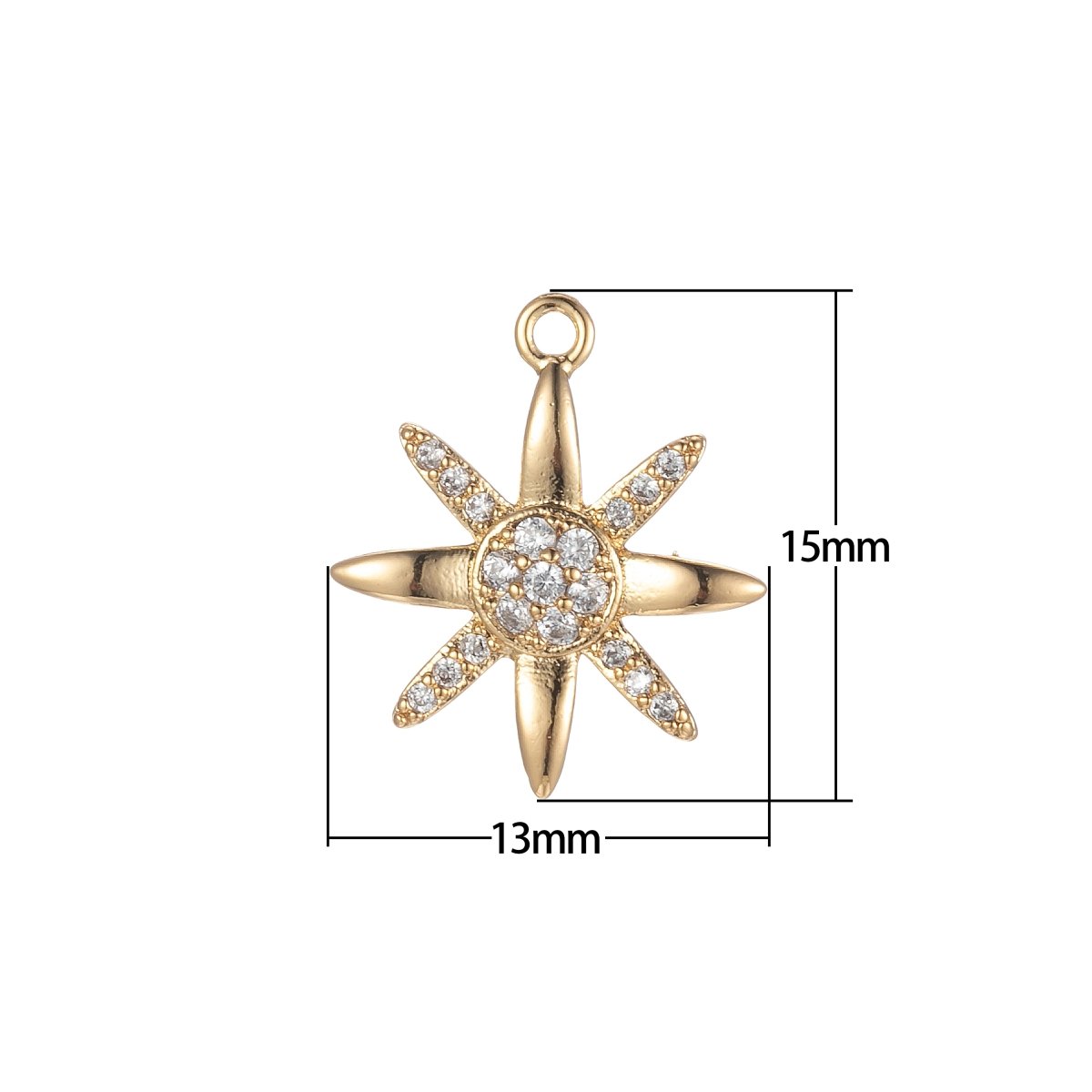 Tiny CZ North Star Cubic Zirconia Small Starburst 8 point Star Pendant - Gold CZ Drop Charm Pendant, Celestial Jewelry, Pointed Star E-854 - DLUXCA