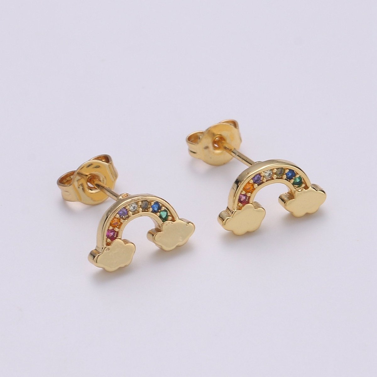 Tiny CZ Rainbow Stud Earrings Dainty Multi Color Cloud Stud Earring Gold Minimalist Jewelry for her christmas gift Q-260 - DLUXCA