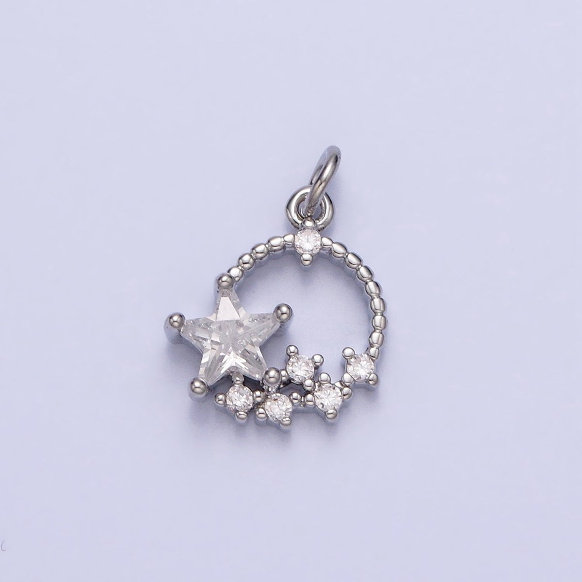 Tiny CZ Star Charm Small Round Disc Charm Celestial Jewelry Add-On Charm | AC713 AC714 - DLUXCA