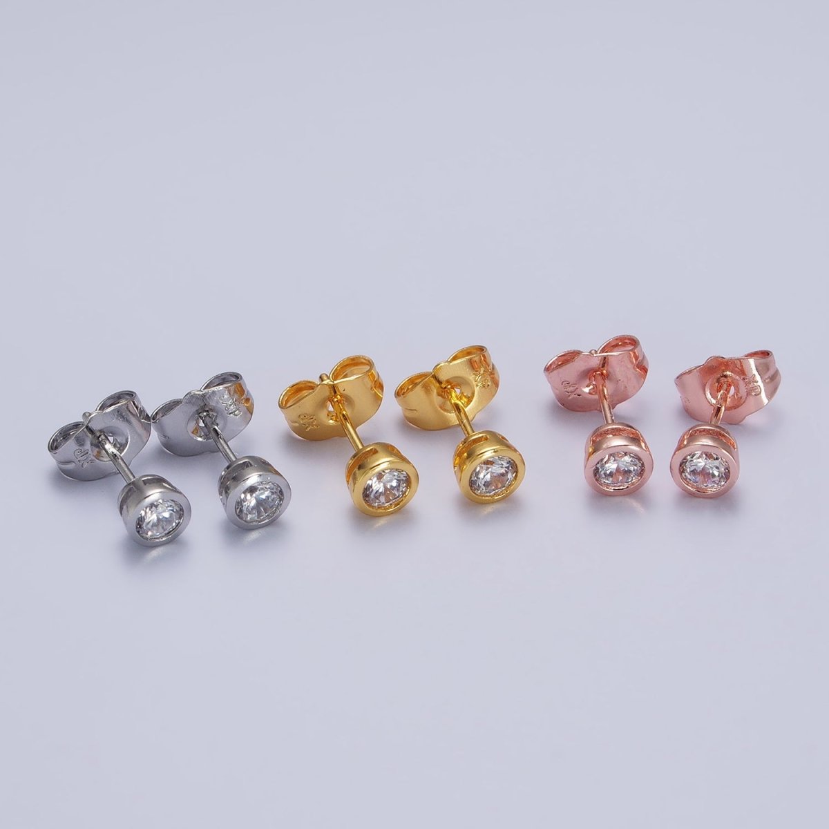 Tiny cz stud earrings - Dainty Minimalist earrings - Gold, Silver, Rose Gold stud earrings 4mm, 5mm, 6mm, 8mm 9mm 10mm | AB107 AB147 AB153 - DLUXCA