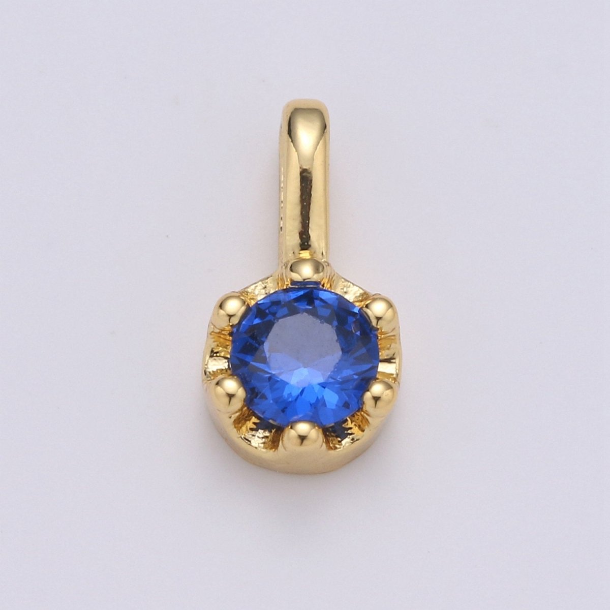 Tiny Dainty Round Gold Charm CZ Cubic Zirconia 10mm Charm Drop Round Small Color Full Cz Birthstone Add on Charm Dangle Charm D-599 to D-604 - DLUXCA