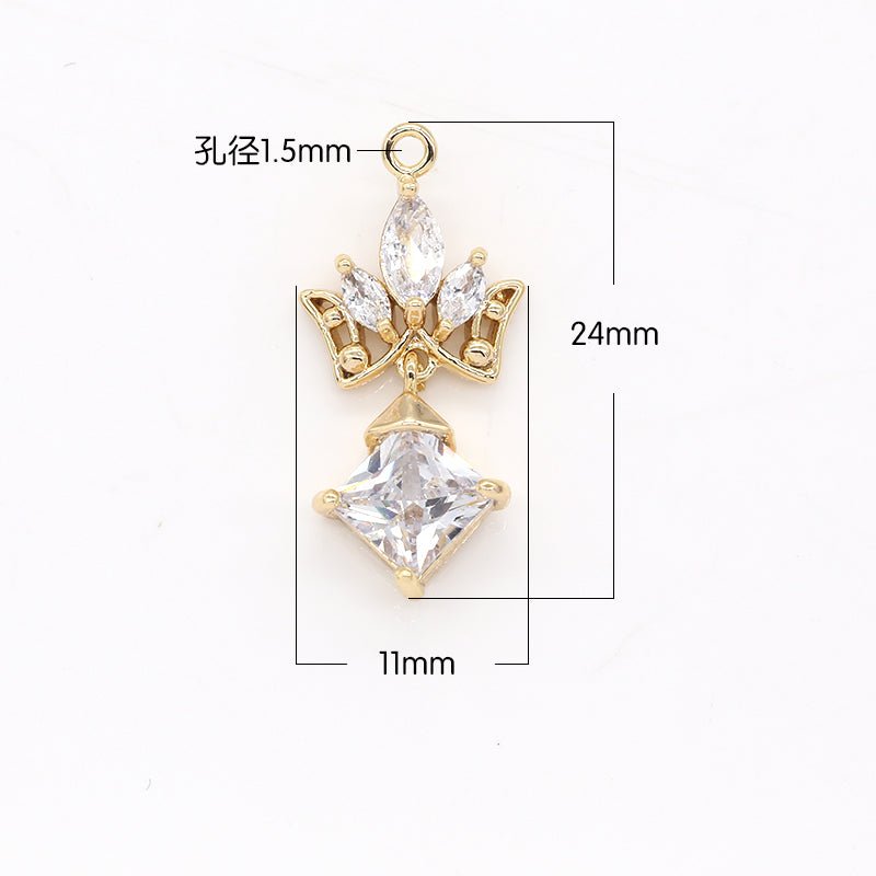 Tiny Diamond Crystal Crown Charm CZ Dainty Majesty Crown King Queen Prince Micro Pave Charm Pendant GP-510 - DLUXCA